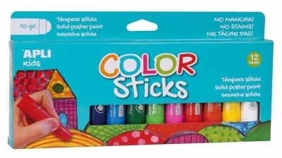 Tempera kréta készlet, APLI Kids "Color Sticks", 12 különböző szín